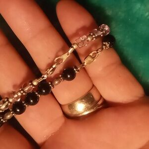 Obsidian, silver, clear quartz and moss quartz stone bracelets 2 Natural stone